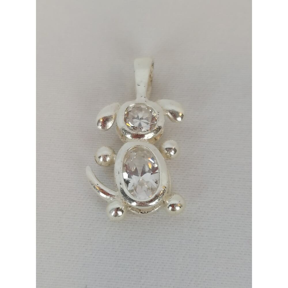Clear CZ Sterling Silver Figural Fur Baby Puppy Dog Charm Vintage Pet Pendant